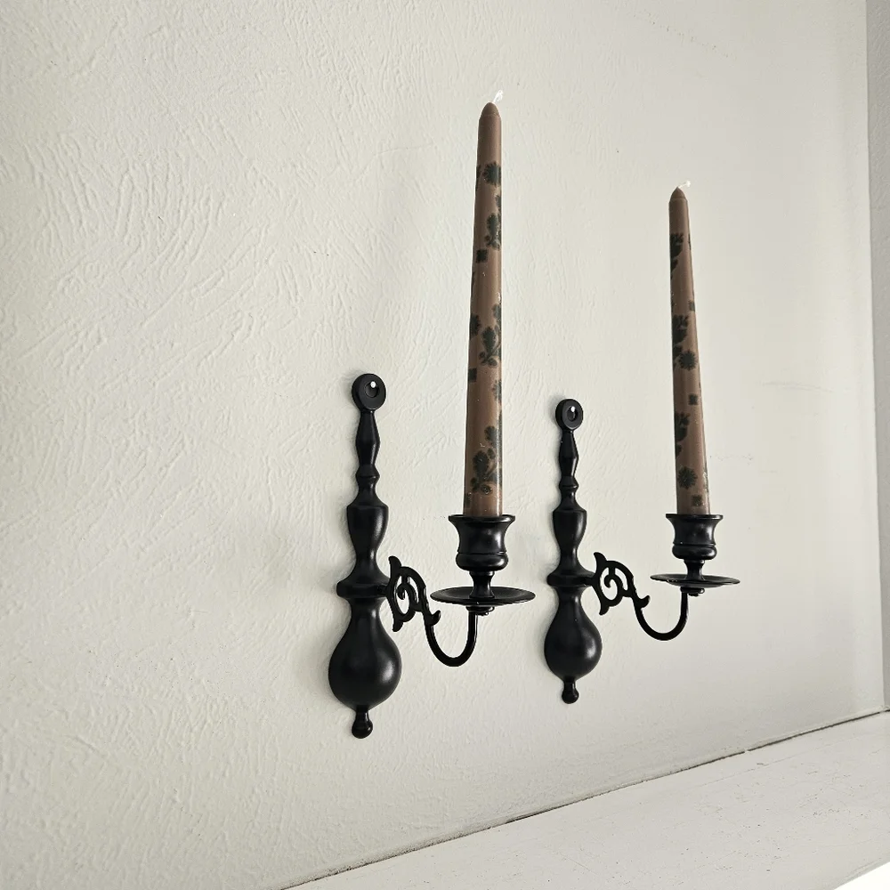 Antique Ebonized Wilton Brass Victorian Style Ornate Candle Wall Sconce